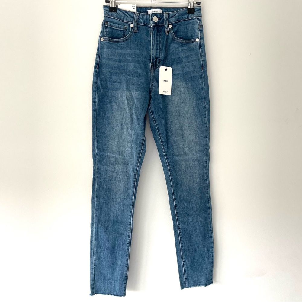 Forever 21 Hi-Rise Raw Cut Mom Jeans